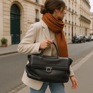 salvatore ferragamo handbag sofia grain dark brown medium 100% authentic.